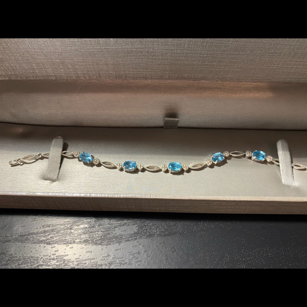 Zales Oval Aquamarine and Diamond Bracelet